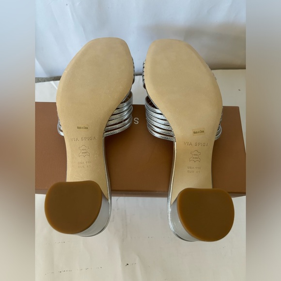 VIA SPIGA Women's Silver Rafaela Metallic Leather Mule Sandals Size 11US/41EU - Picture 7 of 12
